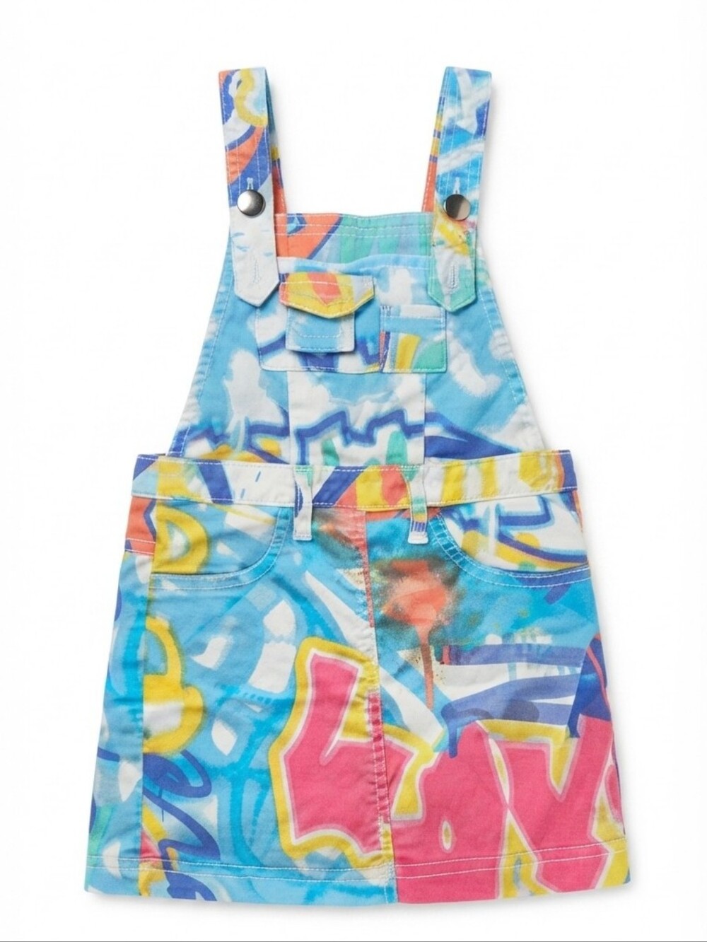 🧸3/$15🧸Body By Us Girls Multi-Color Graffiti Print Denim Overall Skirt Size 4